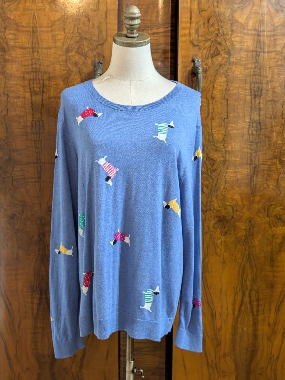 Talbots Tossed Dachshund Wiener Dog Lightweight Sweater Size XL Blue Novelty